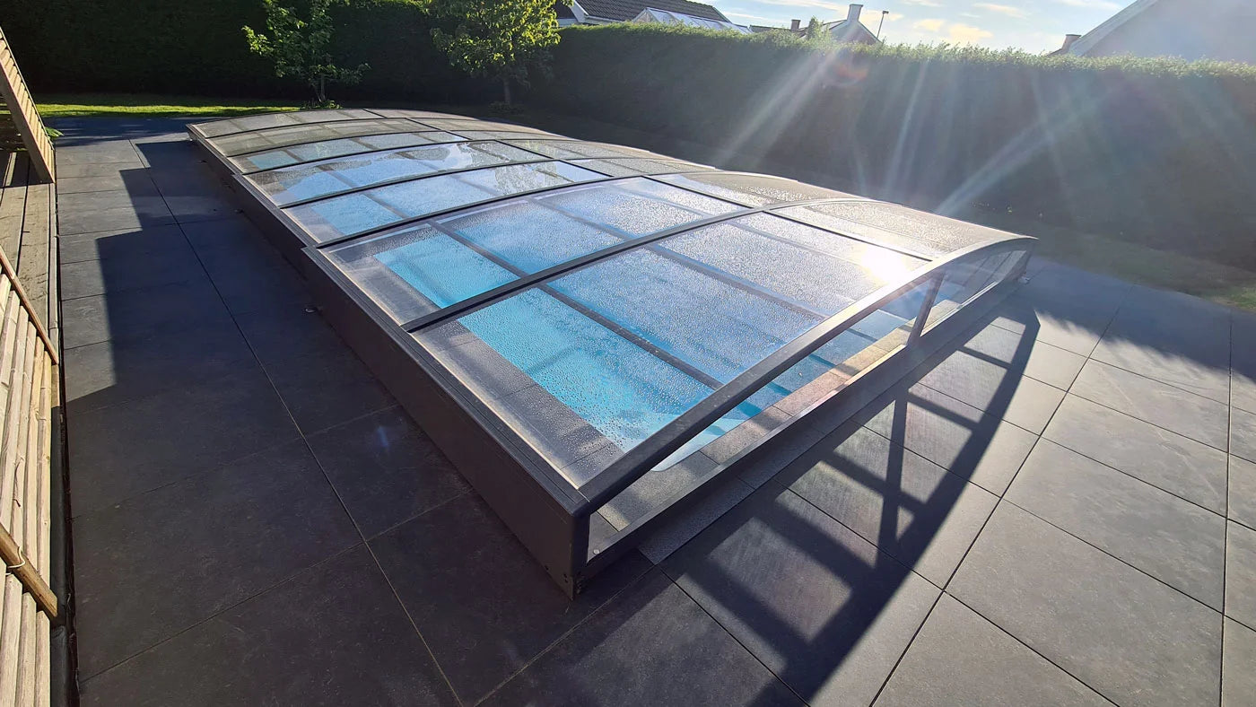 Pooloverdækning Sydney 4×7 (Enkelt skinne, Antracit)