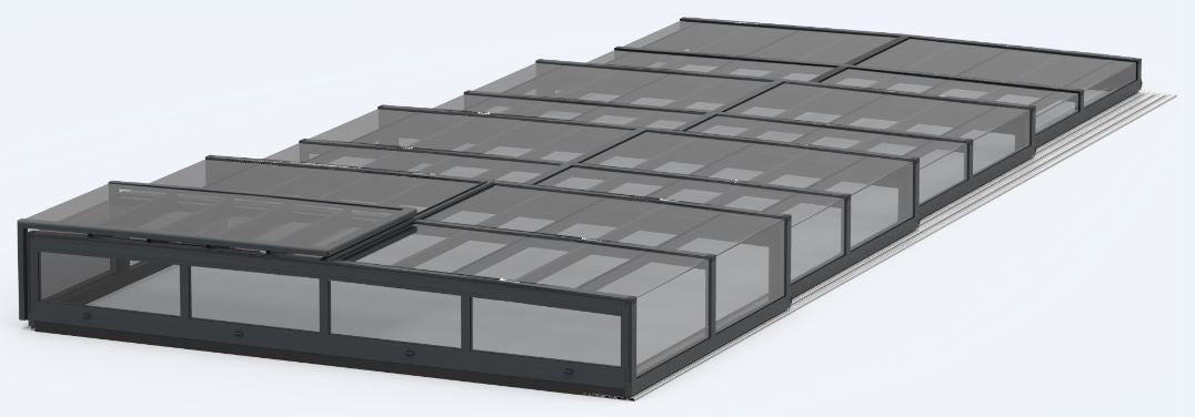 Pooloverdækning ICON KIT S1 3×6 (klart glas, sidedør, enkelt skinne, antracit)