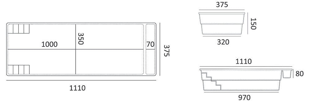 Glasfiberpool Bahama 11 11,10m x 3,75m x 1,50m
