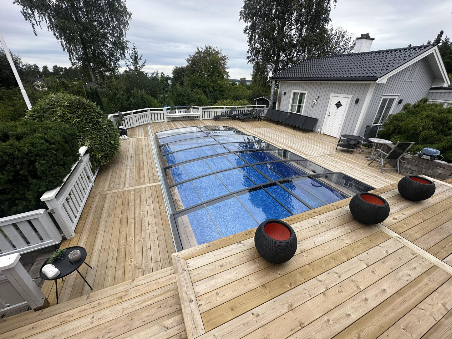 Pooloverdækning Sydney 3×6 (Enkelt skinne, Antracit)