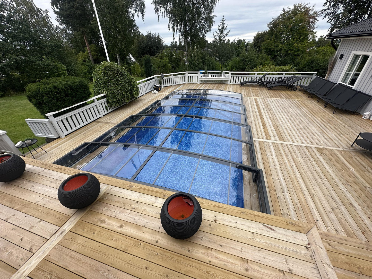 Pooloverdækning Sydney 3×6 (Enkelt skinne, Antracit)