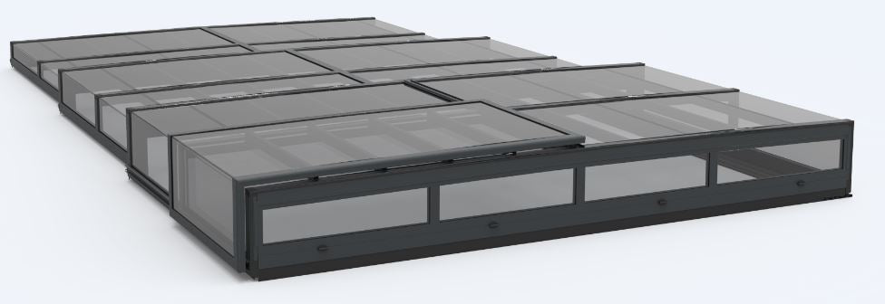 Pooloverdækning ICON KIT S1 3×6 (klart glas, sidedør, enkelt skinne, antracit)