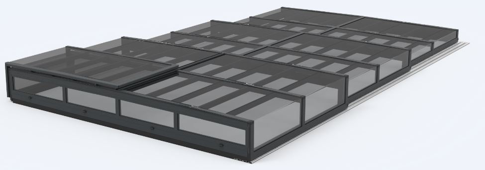 Pooloverdækning ICON KIT S1 3×6 (klart glas, sidedør, enkelt skinne, antracit)