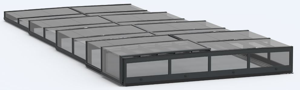 Pooloverdækning ICON KIT S1 3×6 (klart glas, sidedør, enkelt skinne, antracit)