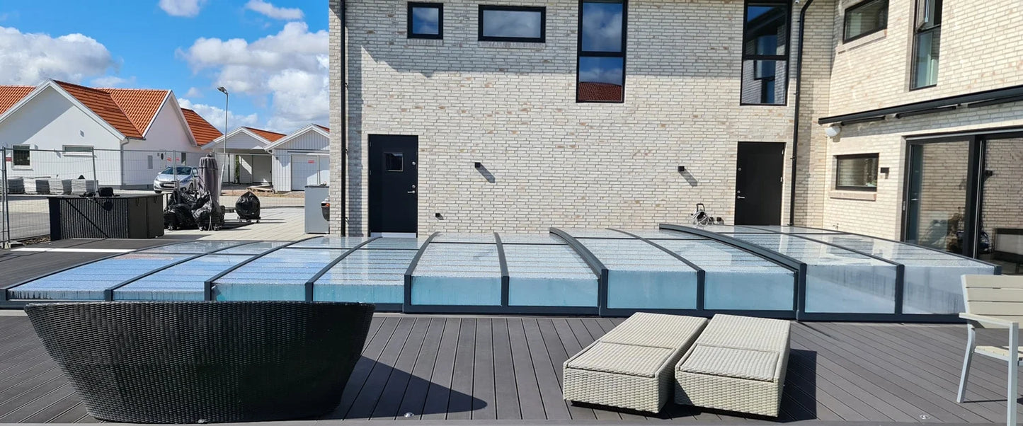 Pooloverdækning ICON 5×10 uden ramme klar plastik antracit