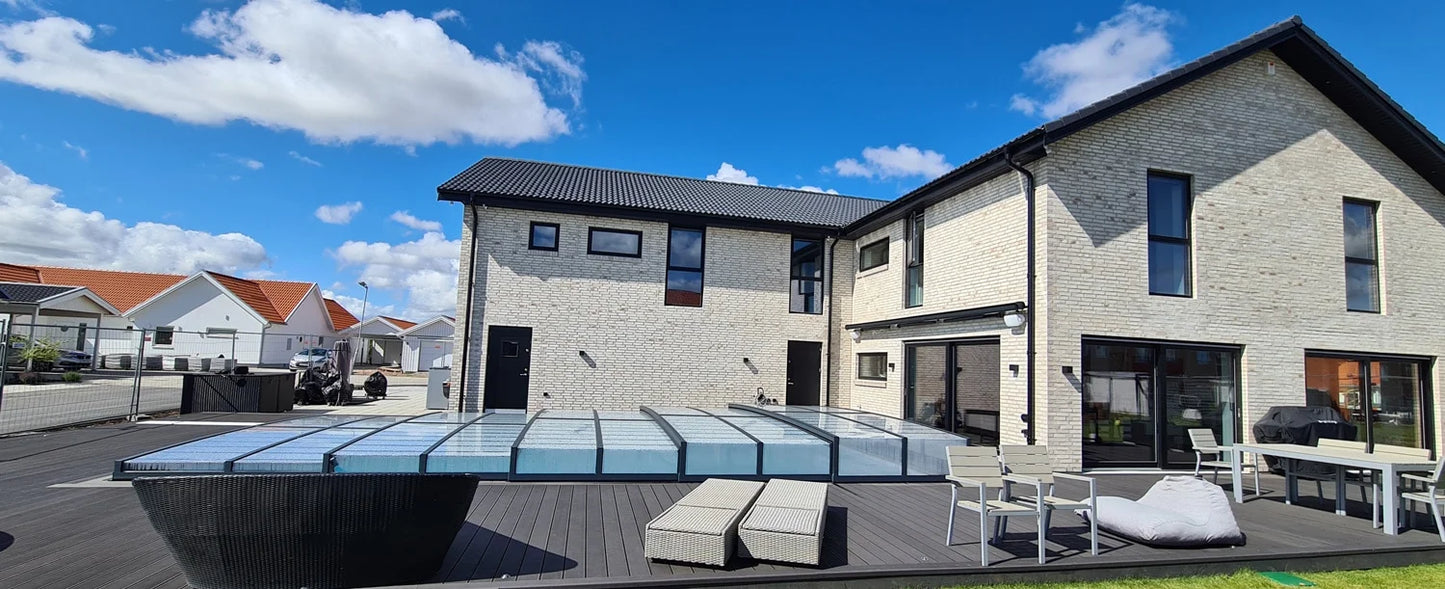 Pooloverdækning ICON 5×10 uden ramme klar plastik antracit