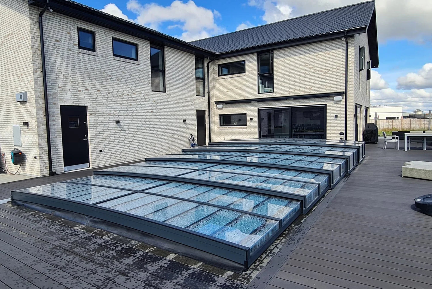 Pooloverdækning ICON 3,5×7 uden ramme klar plastik antracit