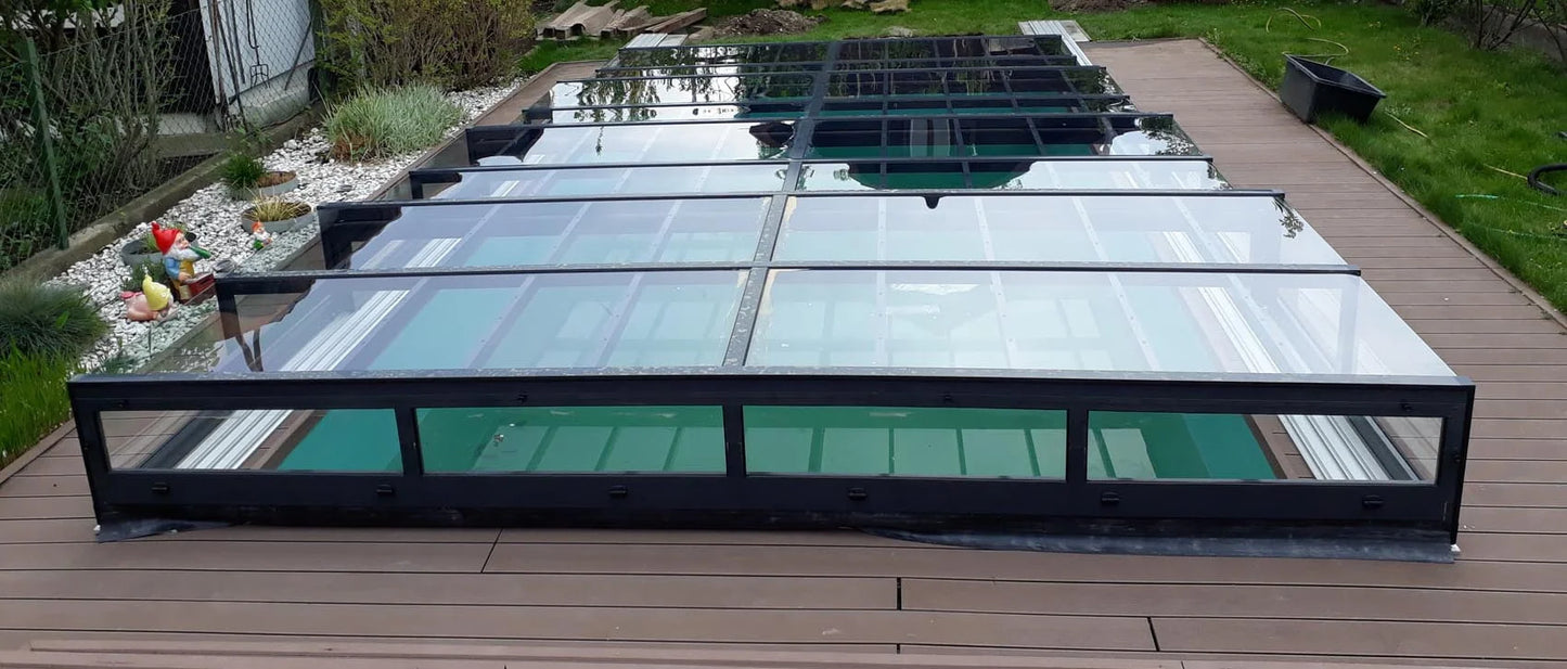 Pooloverdækning ICON 5×10 uden ramme klar plastik antracit