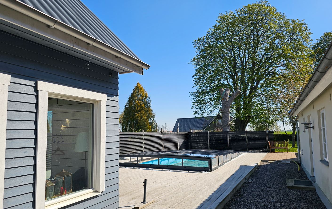 Pooloverdækning ICON KIT S2 4×8 (klart glas, sidedør, enkelt skinne, antracit)