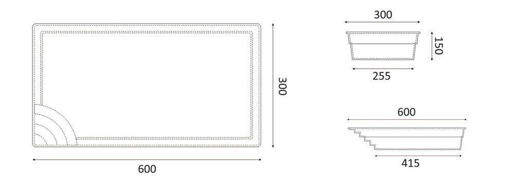 Glasfiberpool Papeete 600 6,00m x 3,00m x 1,50m