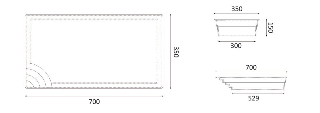 Glasfiberpool Papeete 700 7,00m x 3,50m x 1,50m