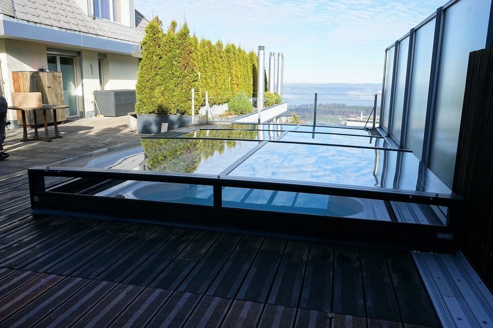 Pooltag Master PLUS 4×8 enkelt skinne, 6 mm klar plast