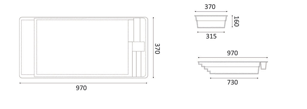 Glasfiberpool Trinidad 9,70m x 3,70m x 1,60m